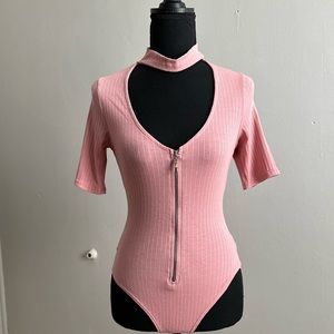 Mock Neck Pink Bodysuit